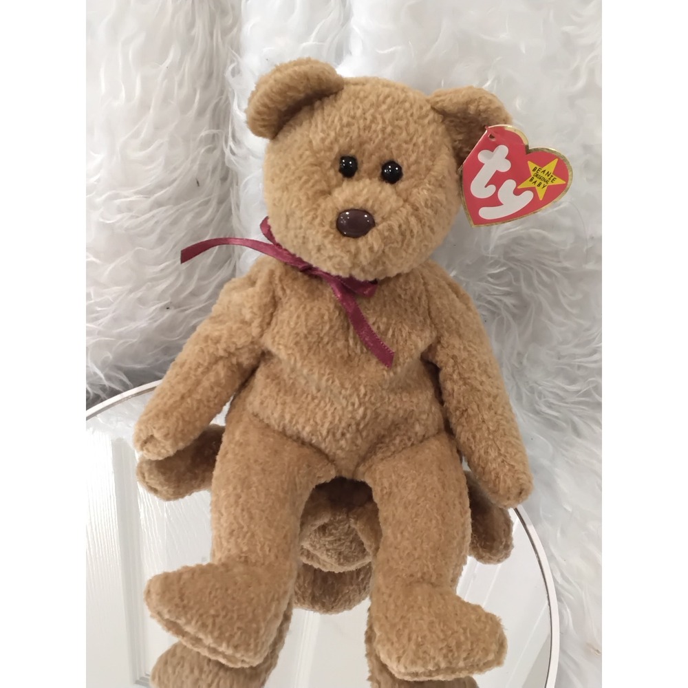 Ty Beanie‎ Baby Curly Bear 1996 Plush Toy Red Ribbon